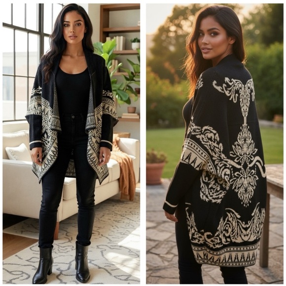 Maxsport Sweaters - MaxSport Stylish Knit Patterned Cascade Open Front Cardigan Sweater Size S/M